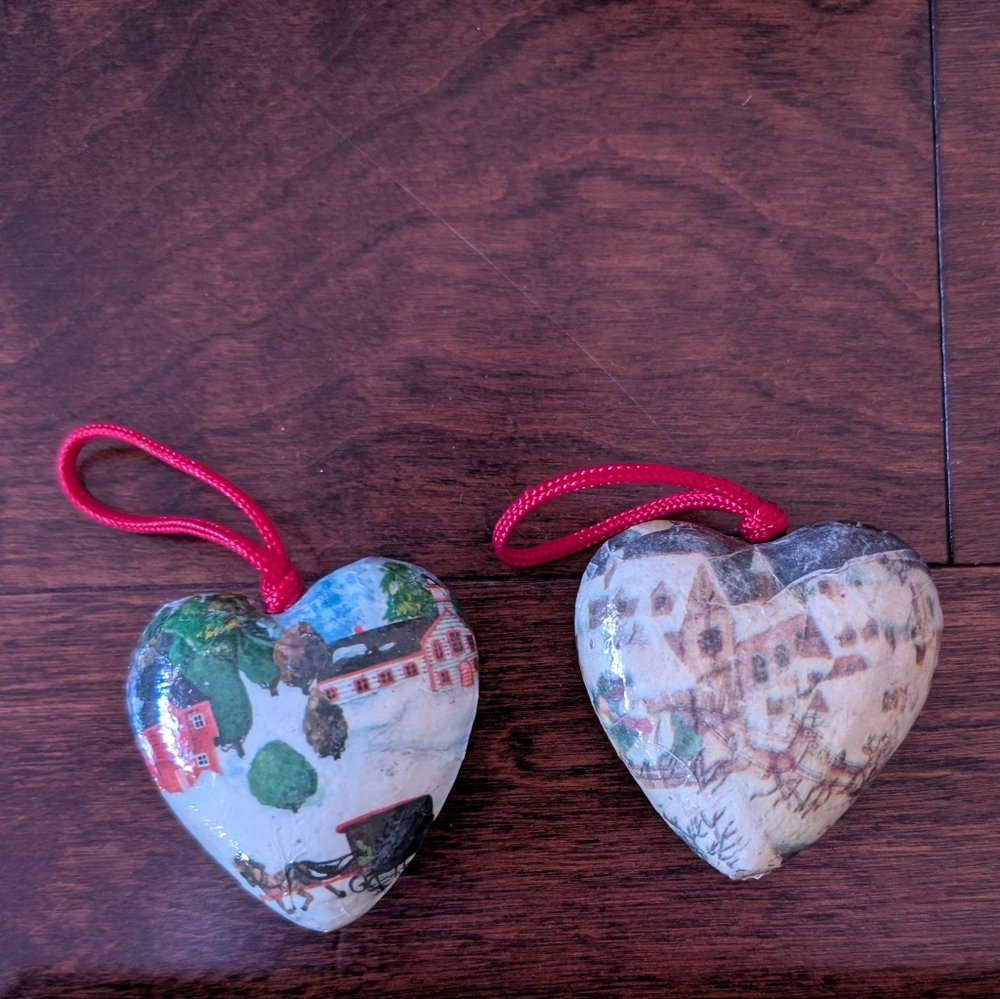 Heart-Shaped Holiday Ornaments with Red String (2 Qty)